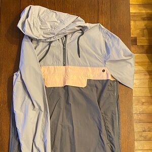 Light Gray and Pink Colorblock Windbreaker Pullover